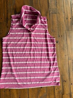 Nike Golf Dri-FIT Sleeveless Polo Pink White Stripe Size M Womens
